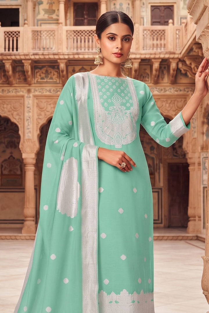 Attractive Organza Fabric Light Cyan Color Salwar Suit | Buy Online India