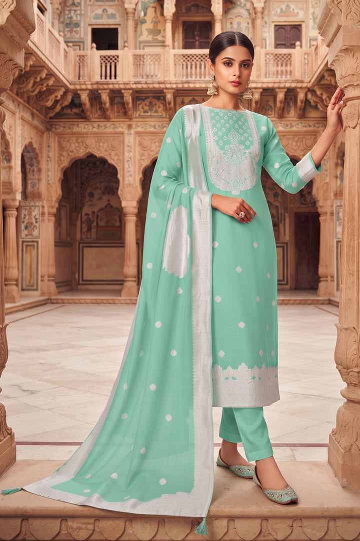 Attractive Organza Fabric Light Cyan Color Salwar Suit | Buy Online India