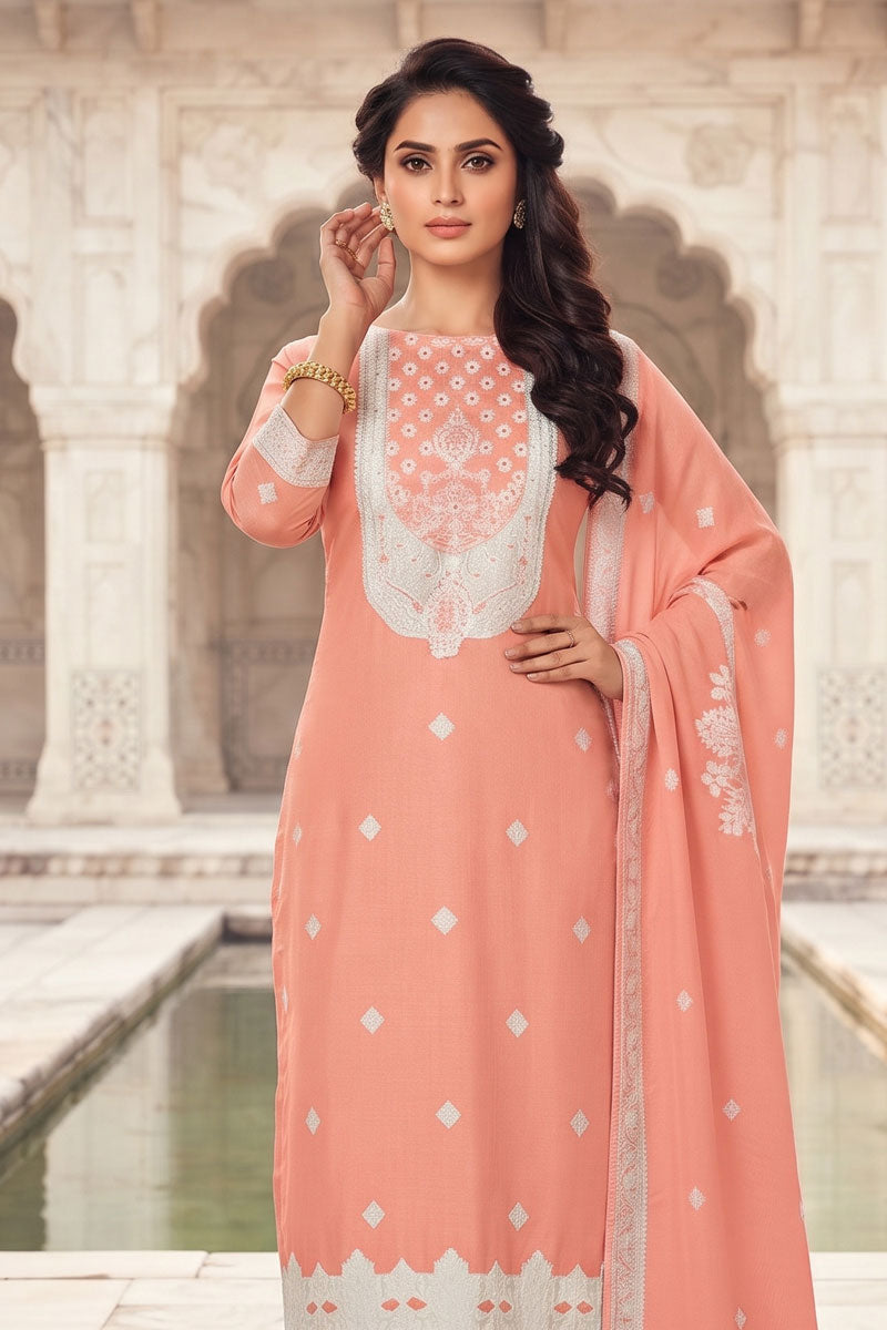 Organza Fabric Peach Color Amazing Salwar Suit | Buy Online India
