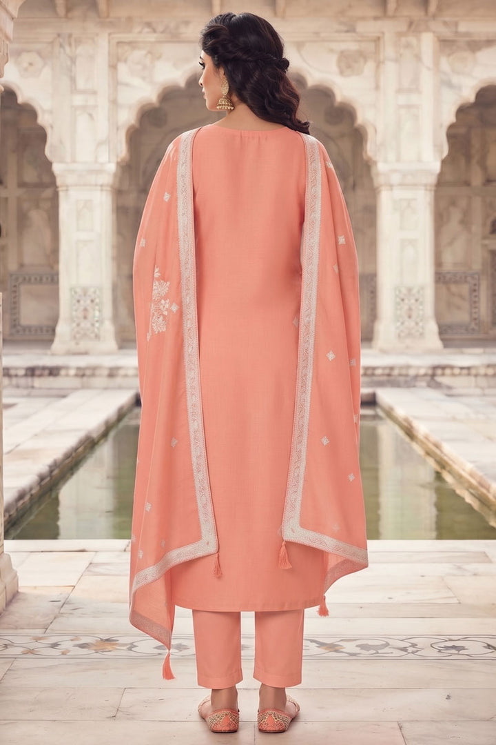 Organza Fabric Peach Color Amazing Salwar Suit | Buy Online India