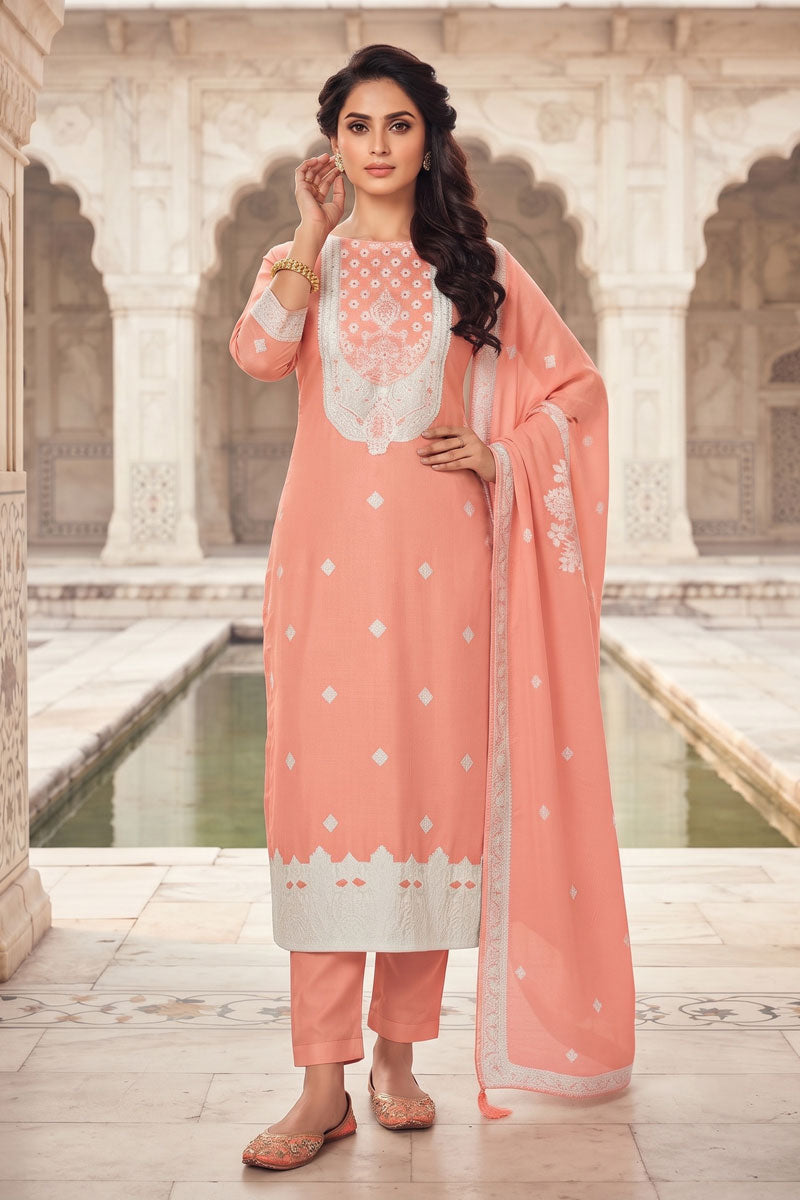 Organza Fabric Peach Color Amazing Salwar Suit | Buy Online India