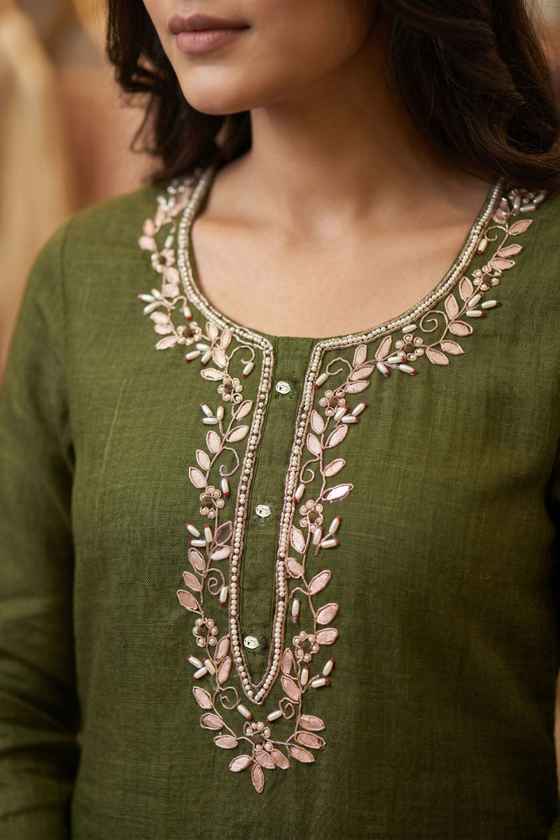 Engaging Green Color Linen Cotton Salwar Suit | Buy Online India
