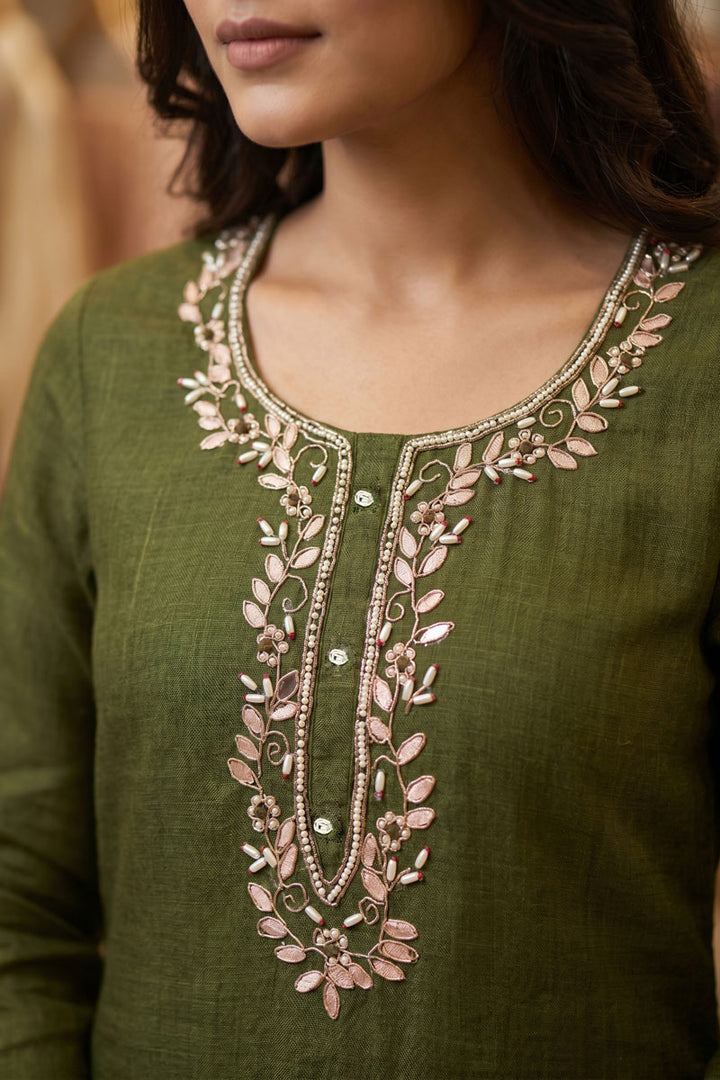 Engaging Green Color Linen Cotton Salwar Suit | Buy Online India