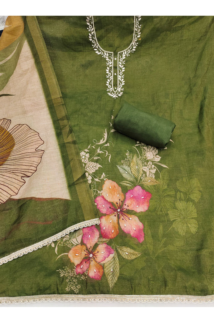 Engaging Green Color Linen Cotton Salwar Suit | Buy Online India