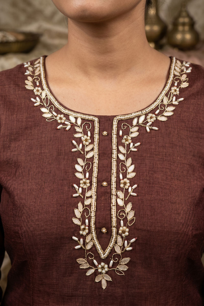 Amazing Brown Color Linen Cotton Salwar Suit | Buy Online India
