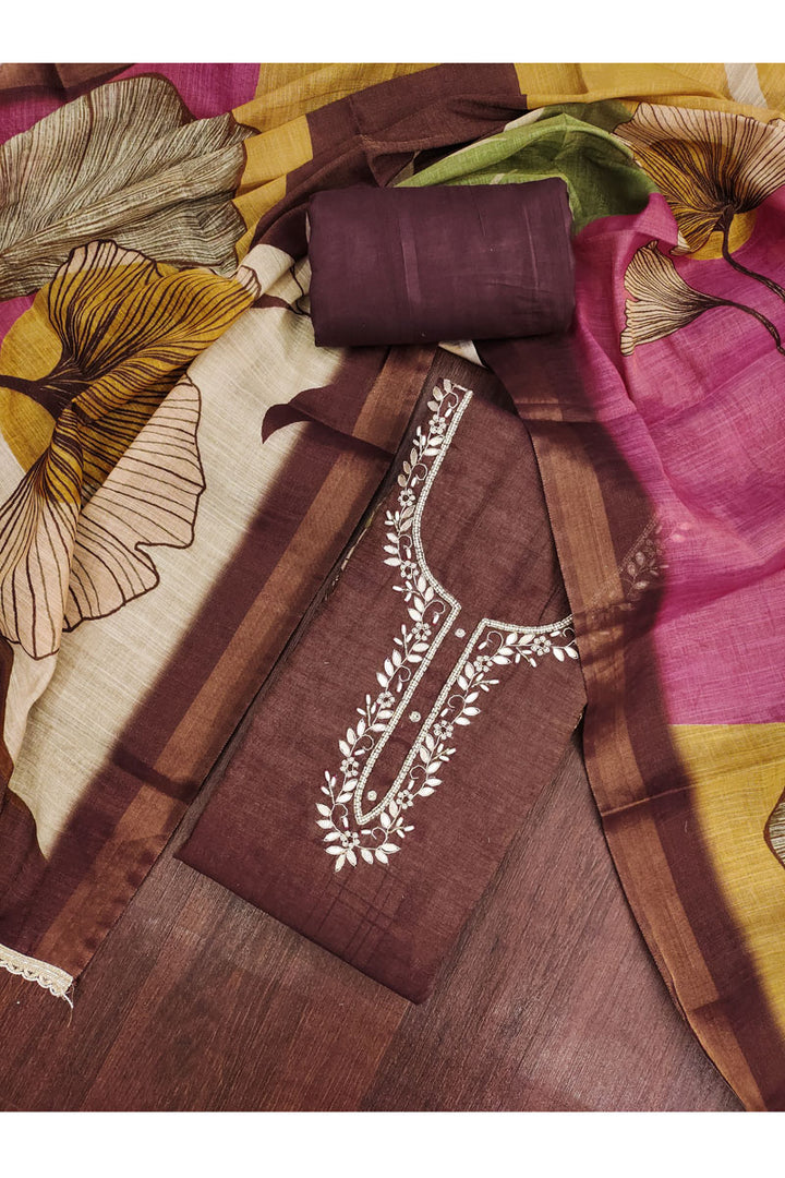 Amazing Brown Color Linen Cotton Salwar Suit | Buy Online India