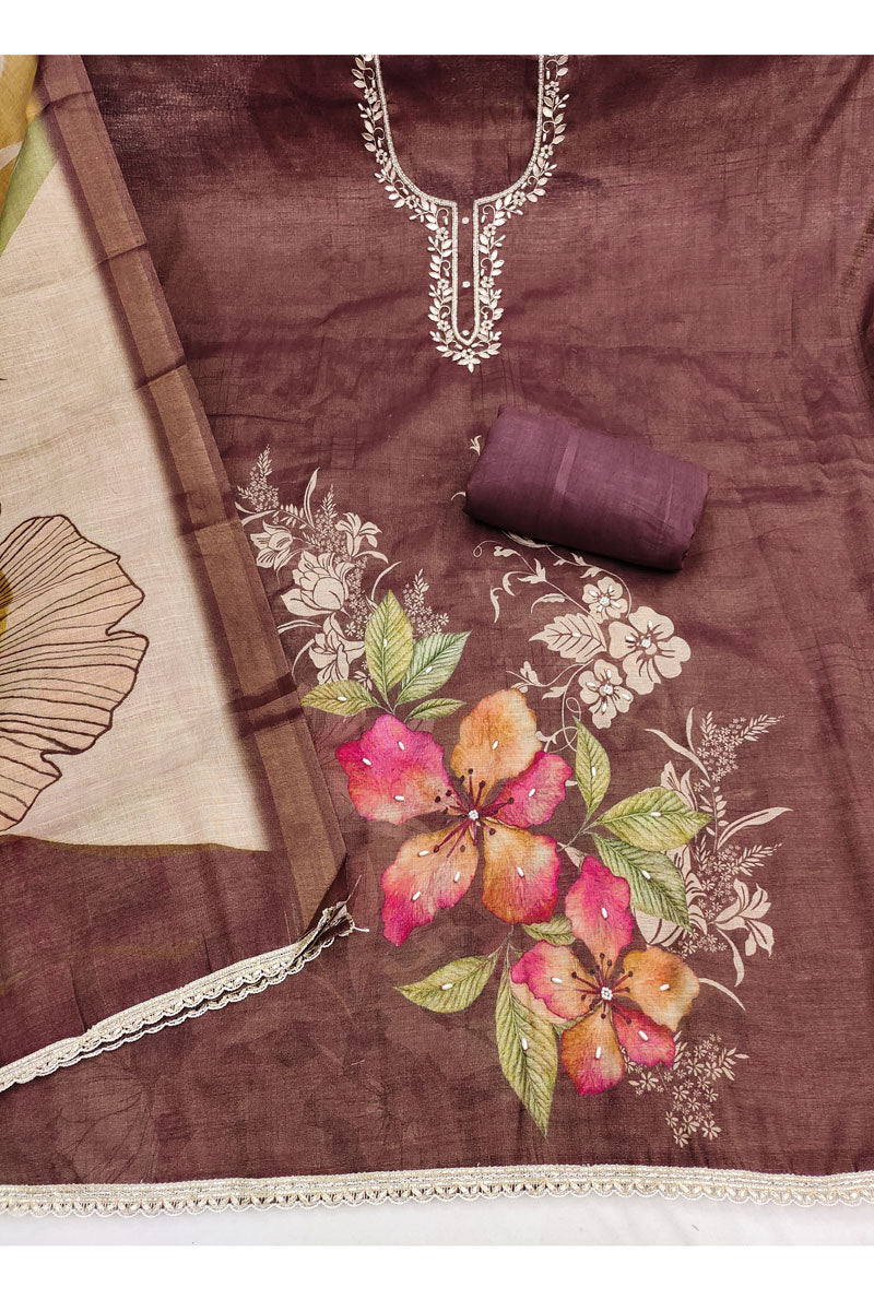 Amazing Brown Color Linen Cotton Salwar Suit | Buy Online India