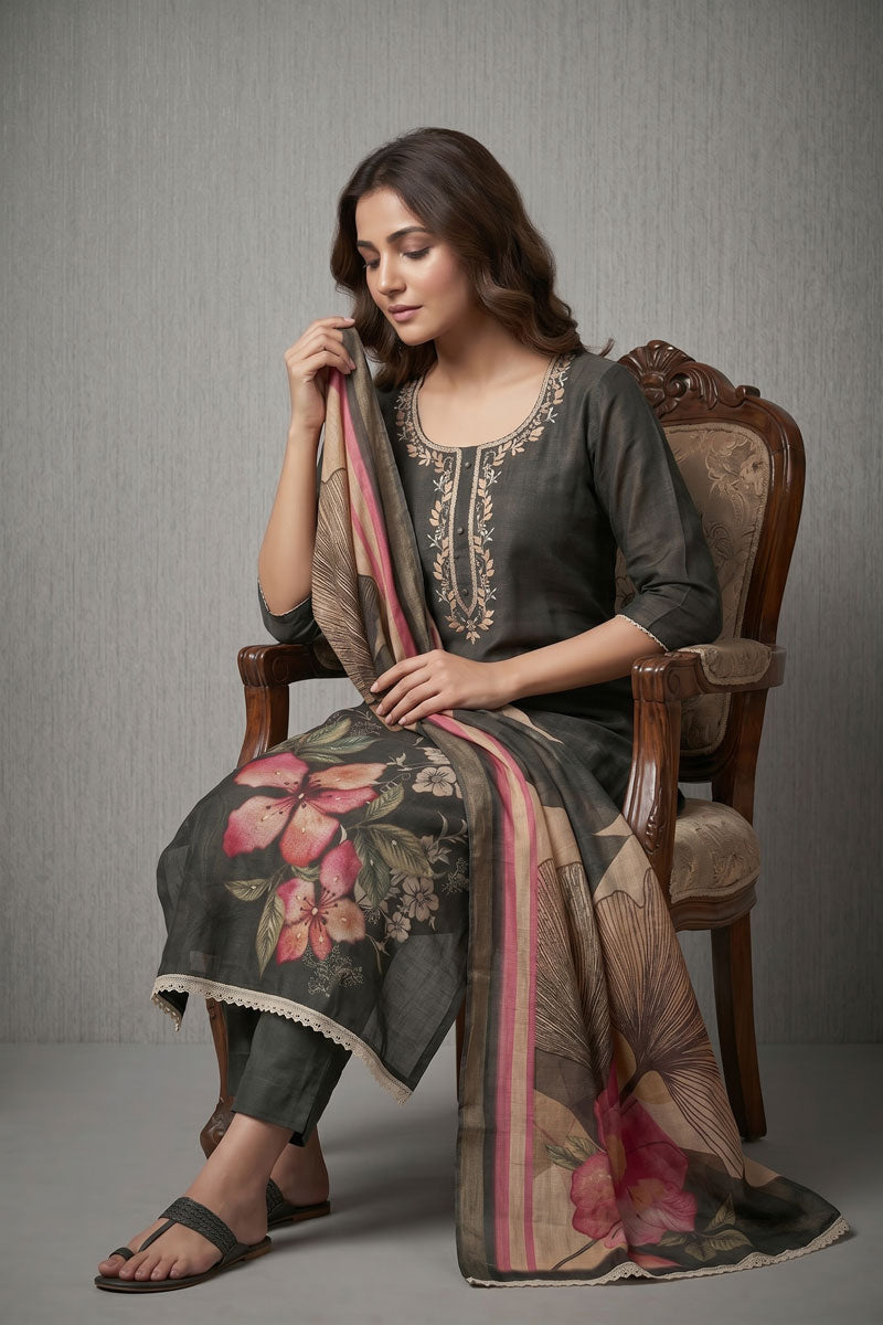 Trendy Linen Cotton Grey Color Salwar Suit | Buy Online India