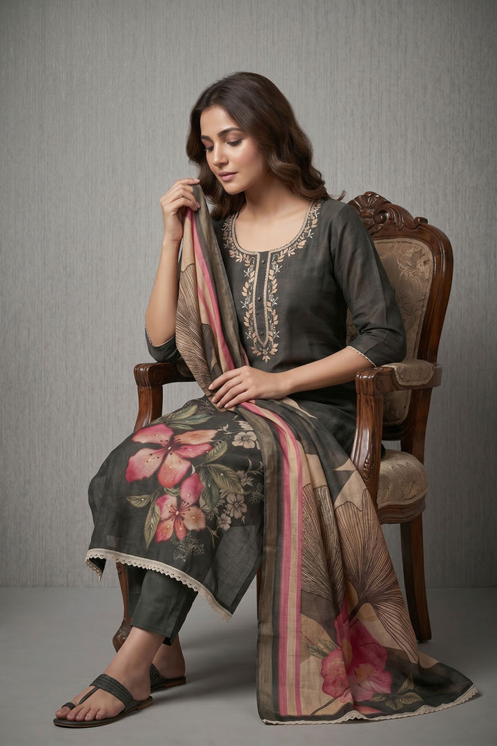 Trendy Linen Cotton Grey Color Salwar Suit | Buy Online India