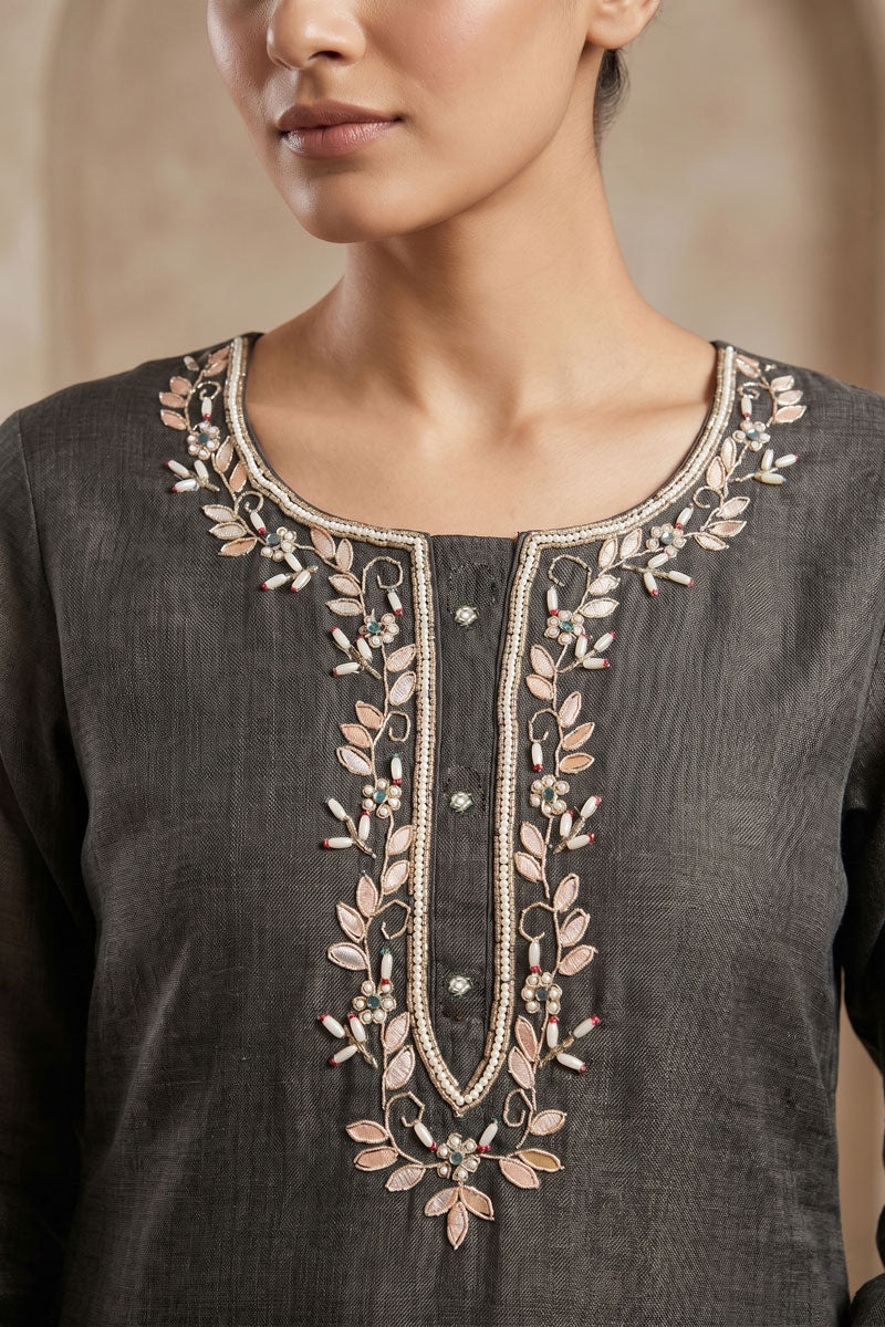 Trendy Linen Cotton Grey Color Salwar Suit | Buy Online India