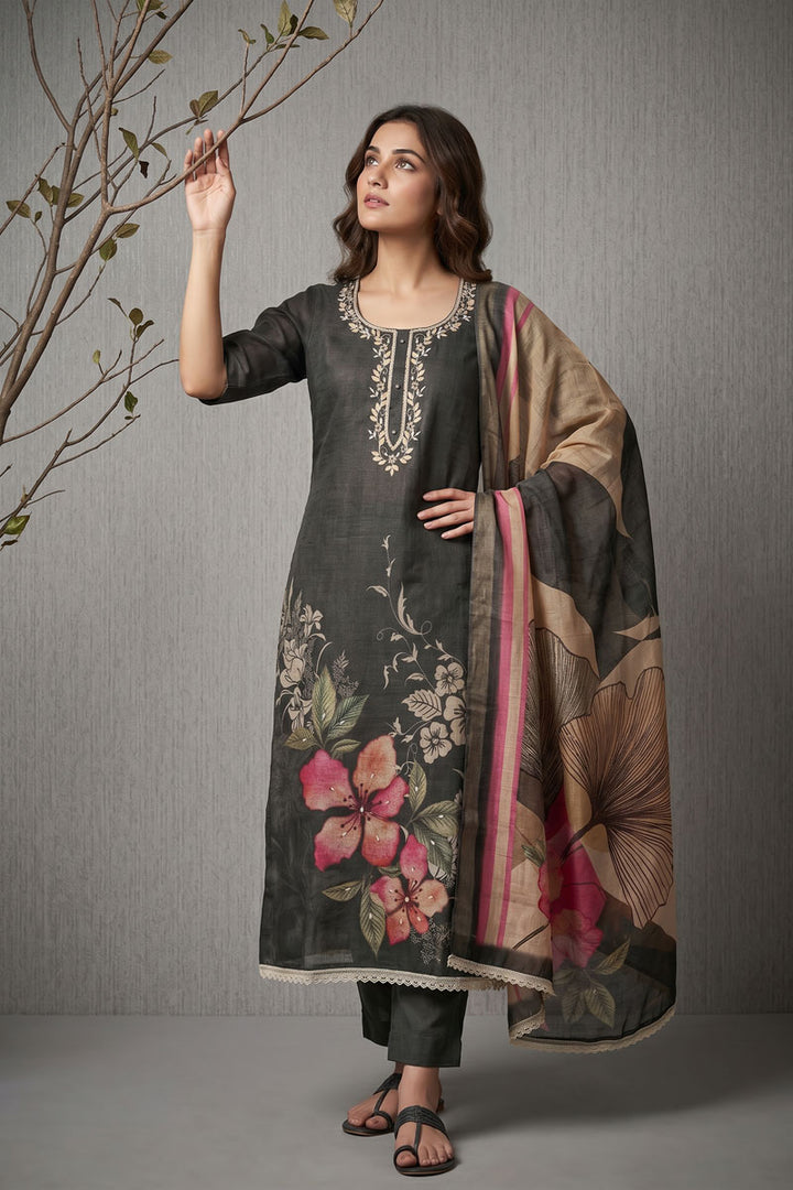 Trendy Linen Cotton Grey Color Salwar Suit | Buy Online India