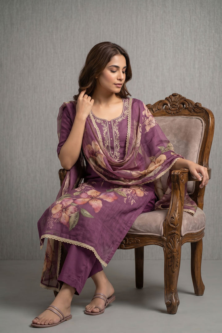 Graceful Linen Cotton Purple Color Salwar Suit | Buy Online India