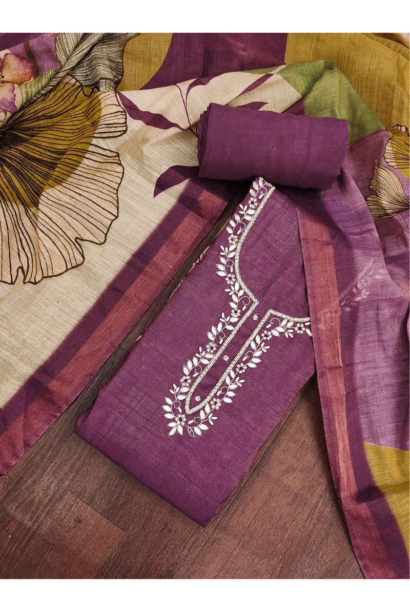 Graceful Linen Cotton Purple Color Salwar Suit | Buy Online India