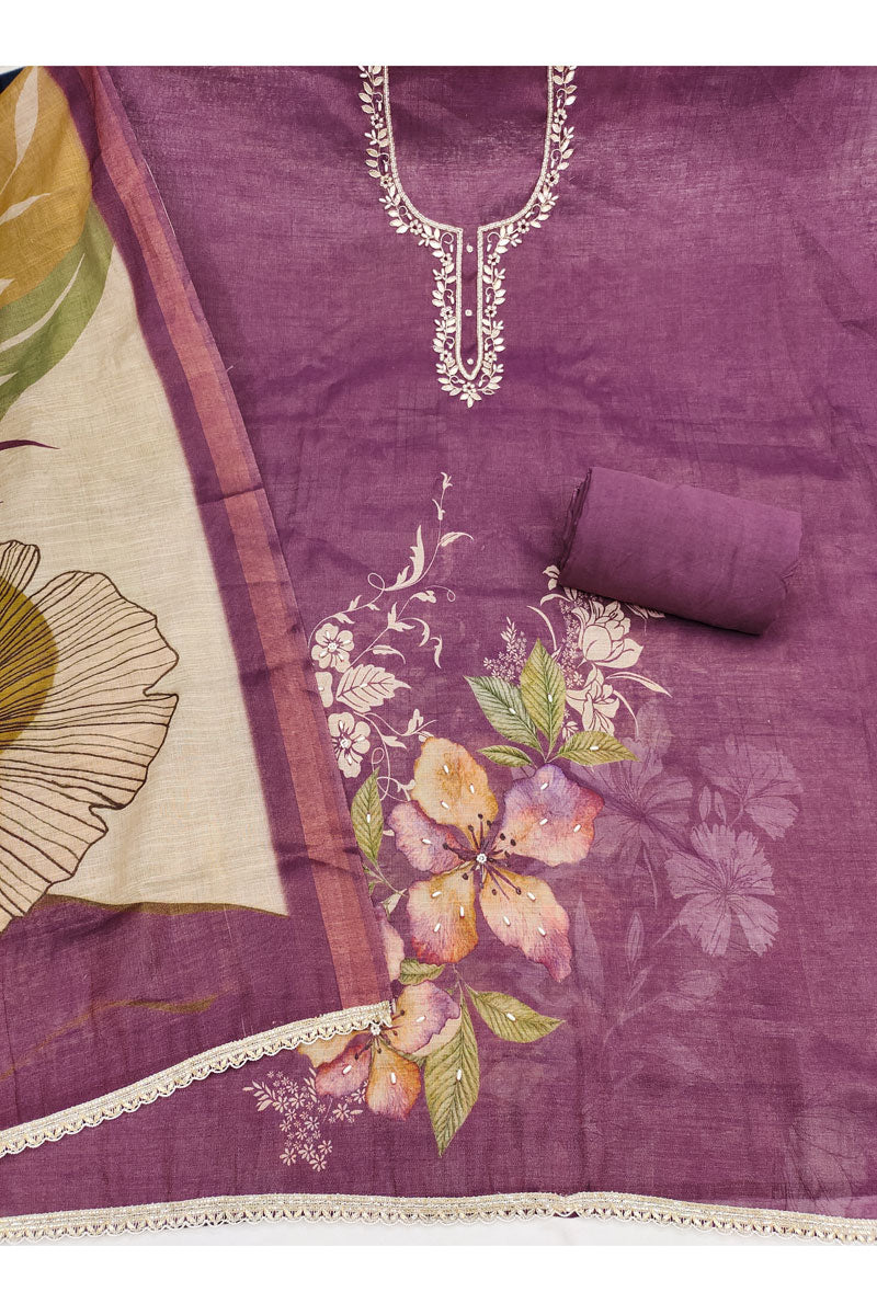 Graceful Linen Cotton Purple Color Salwar Suit | Buy Online India