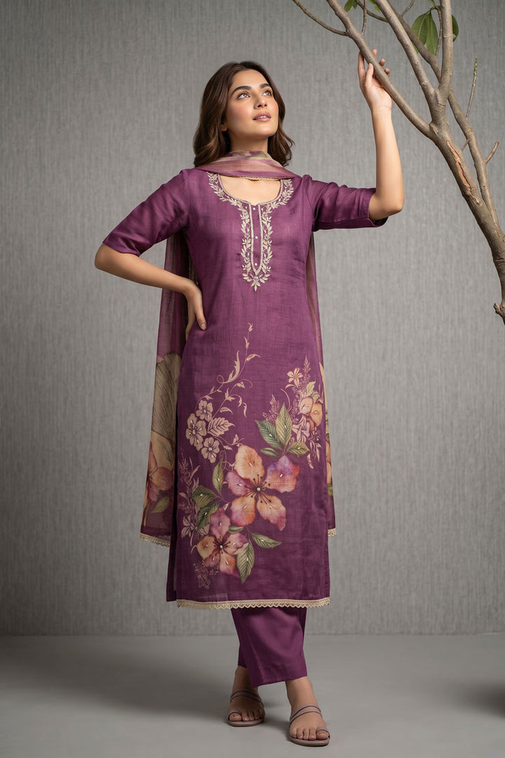 Graceful Linen Cotton Purple Color Salwar Suit | Buy Online India