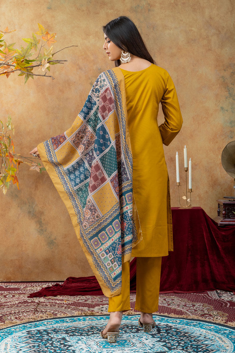 Cotton Readymade Salwar Suit In Mustard Color | Buy Online India