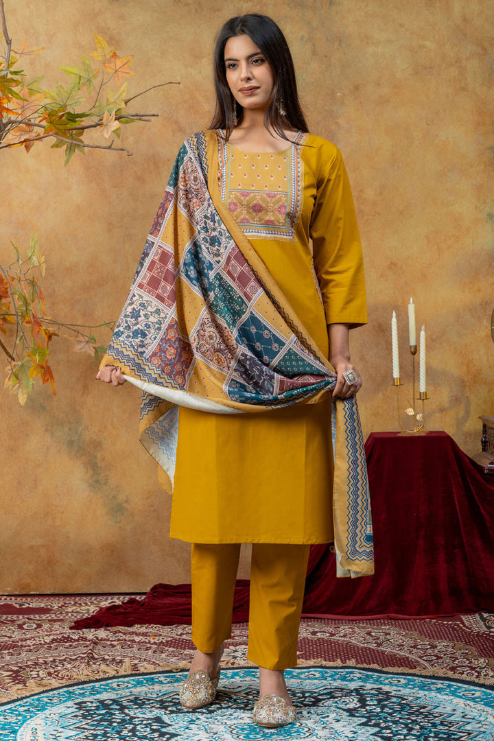 Cotton Readymade Salwar Suit In Mustard Color | Buy Online India