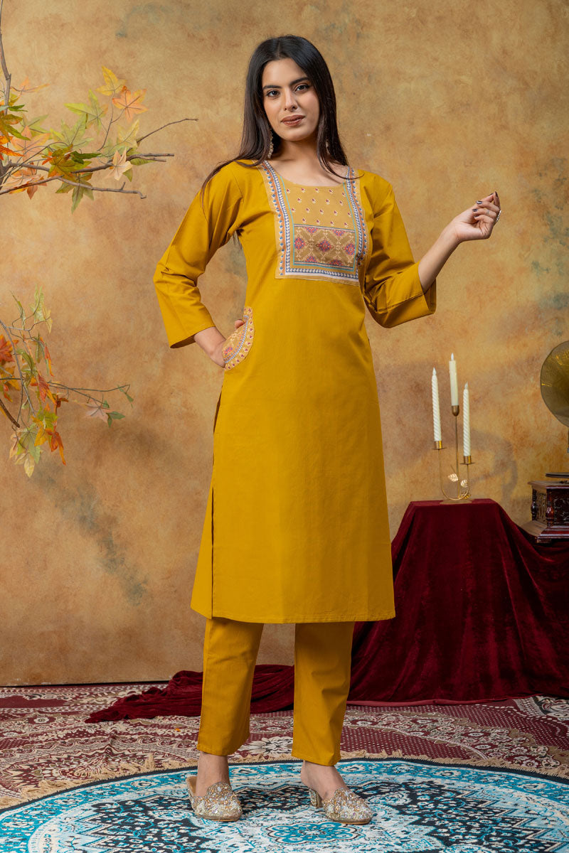 Cotton Readymade Salwar Suit In Mustard Color | Buy Online India