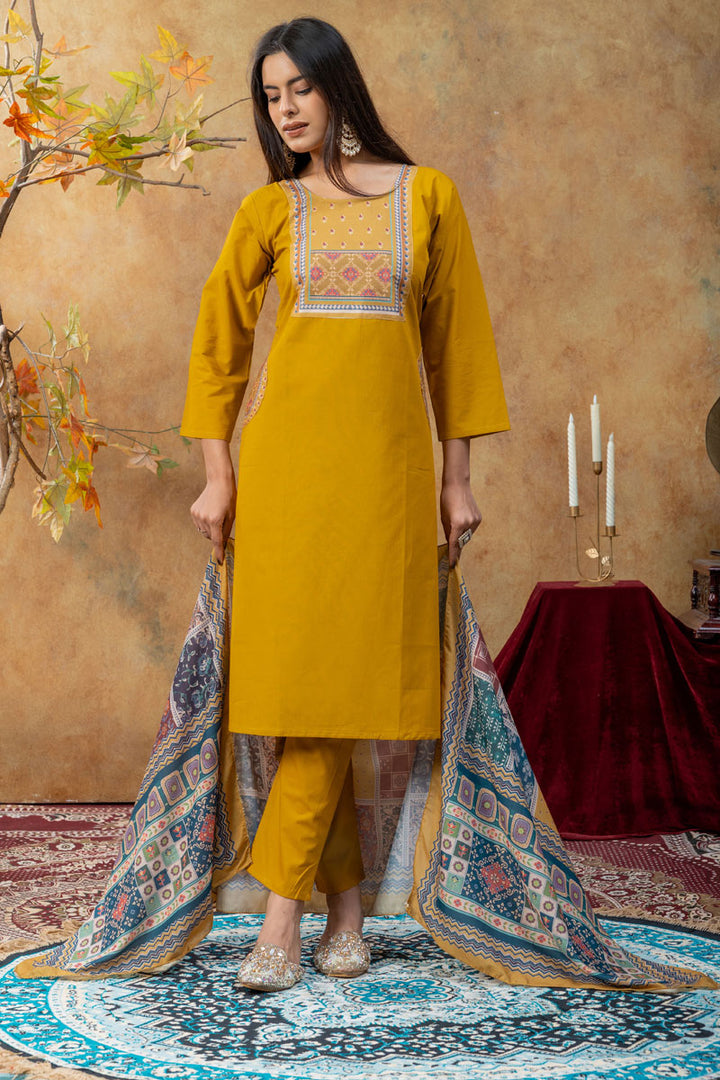 Cotton Readymade Salwar Suit In Mustard Color | Buy Online India