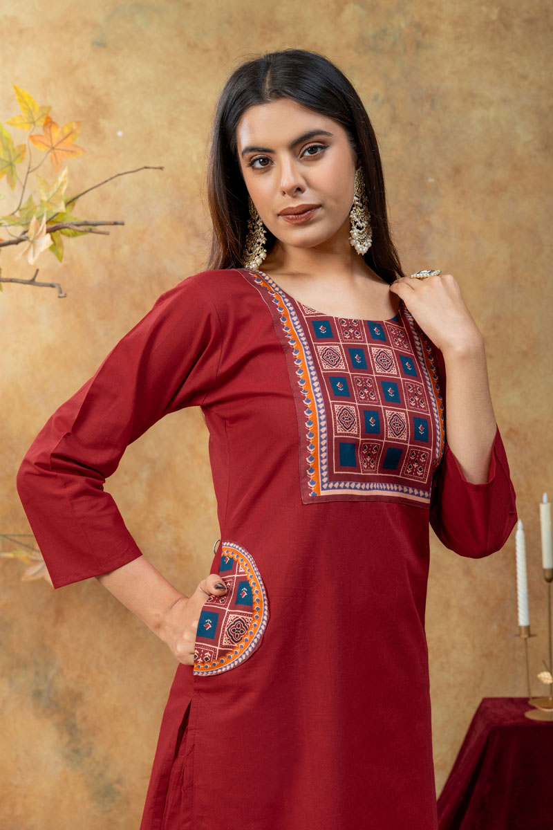 Maroon Color Cotton Readymade Salwar Suit | Buy Online India
