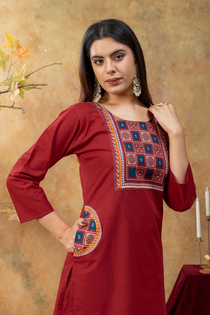 Maroon Color Cotton Readymade Salwar Suit | Buy Online India