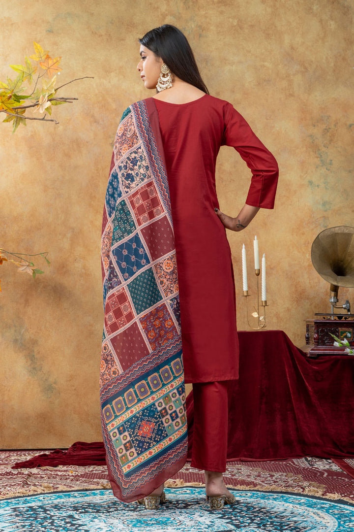 Maroon Color Cotton Readymade Salwar Suit | Buy Online India