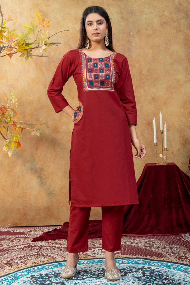 Maroon Color Cotton Readymade Salwar Suit | Buy Online India