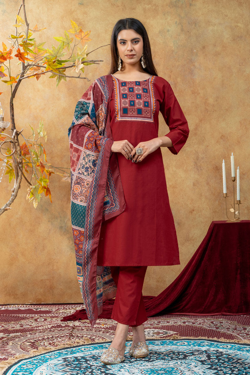 Maroon Color Cotton Readymade Salwar Suit | Buy Online India