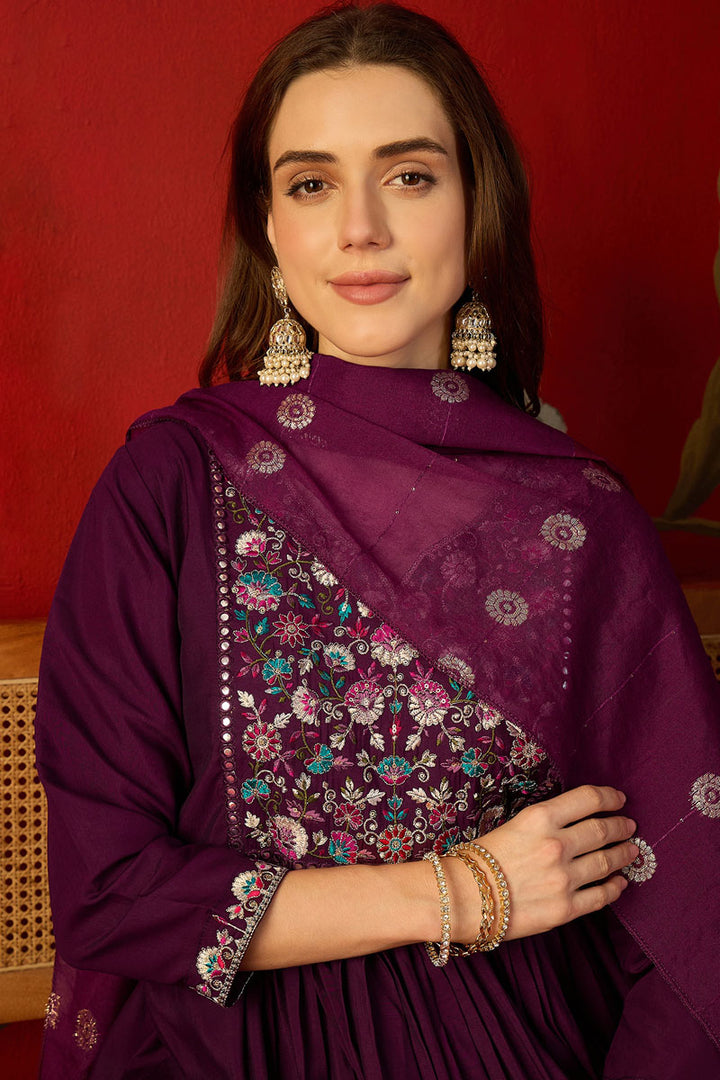Art Silk Wine Color Readymade Salwar Suit | Buy Online India