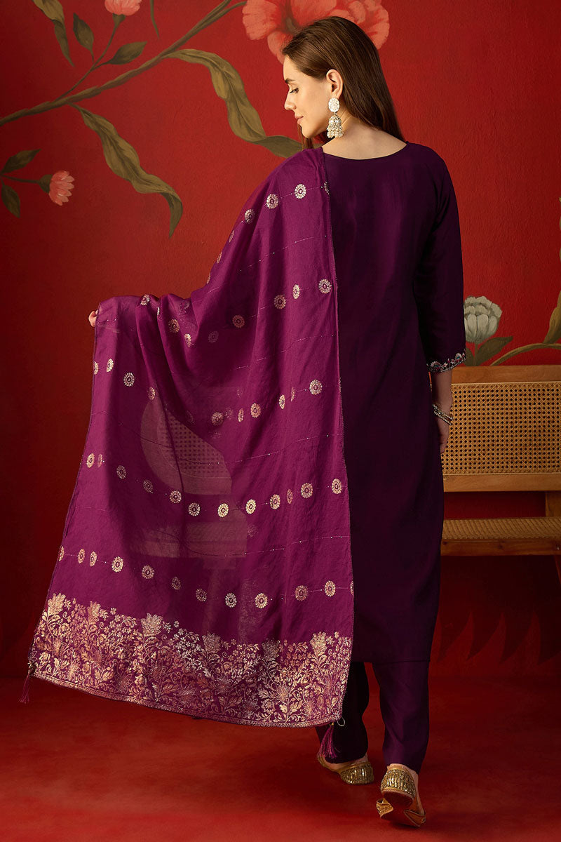 Art Silk Wine Color Readymade Salwar Suit | Buy Online India