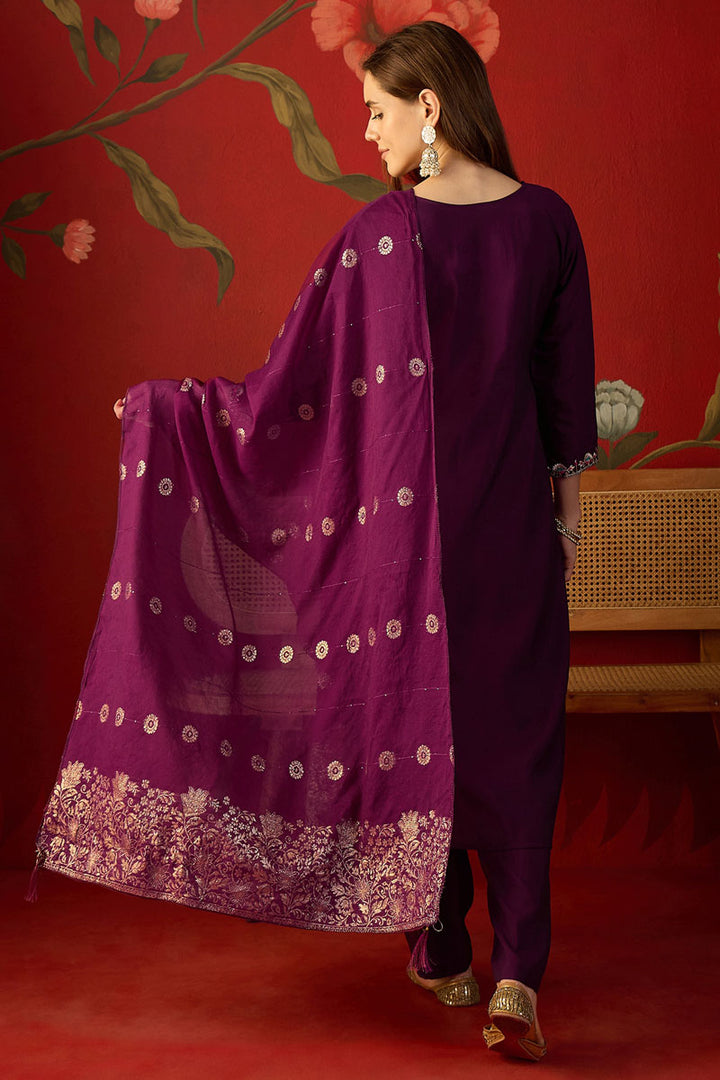 Art Silk Wine Color Readymade Salwar Suit | Buy Online India
