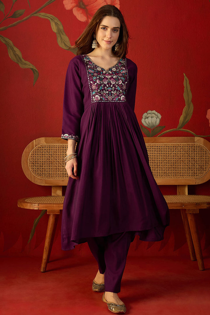 Art Silk Wine Color Readymade Salwar Suit | Buy Online India