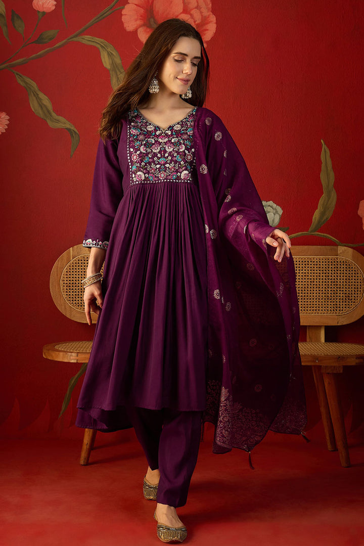 Art Silk Wine Color Readymade Salwar Suit | Buy Online India