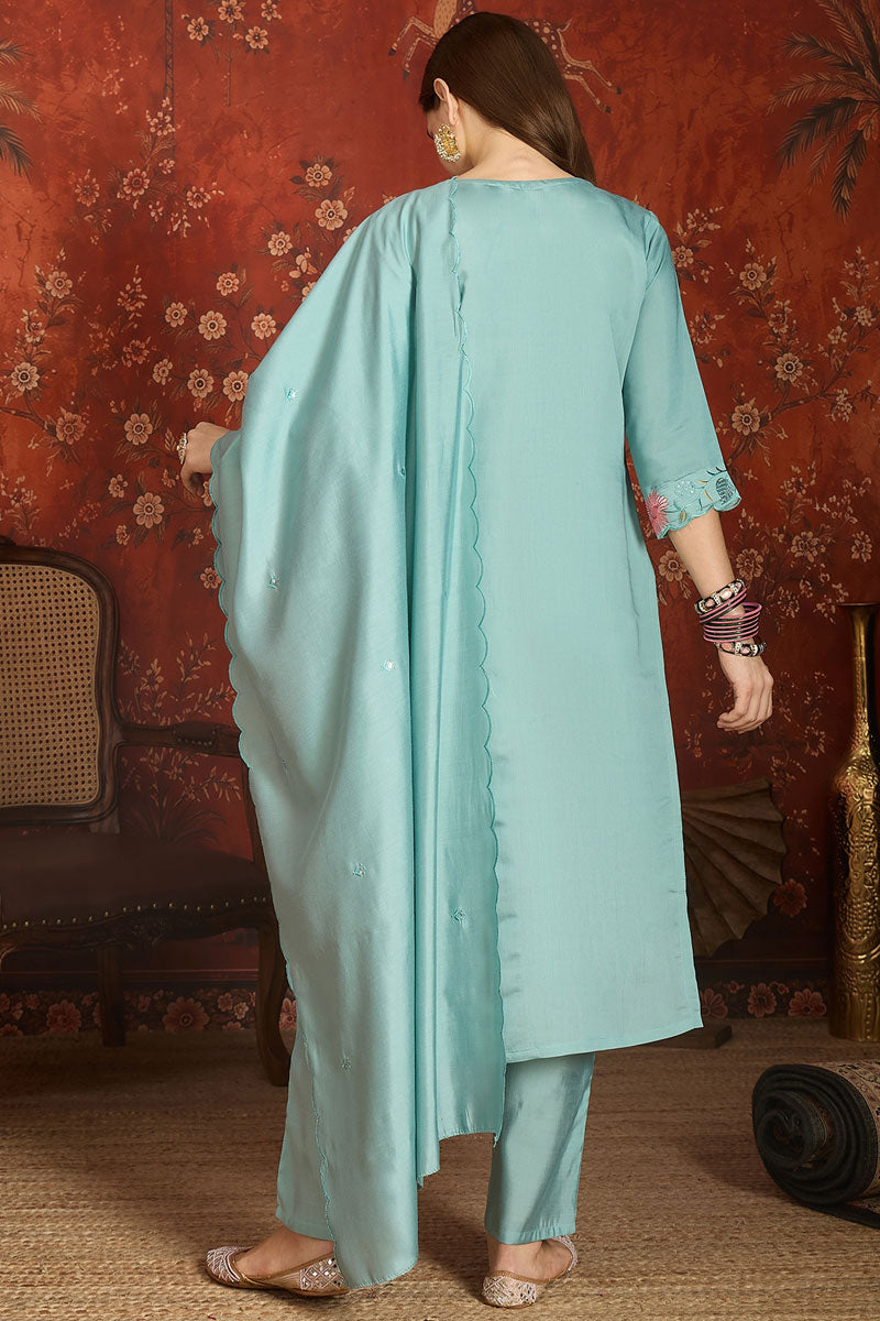 Sky Blue Color Art Silk Readymade Salwar Suit | Buy Online India