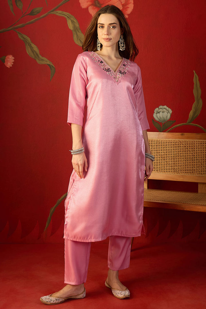 Art Silk Pink Color Readymade Salwar Suit | Buy Online India