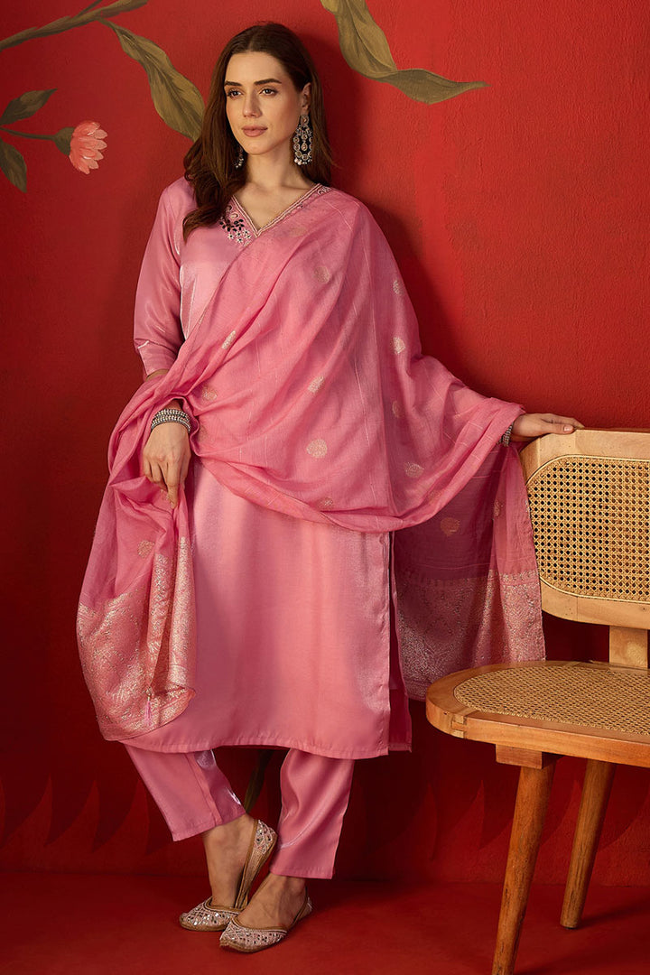 Art Silk Pink Color Readymade Salwar Suit | Buy Online India