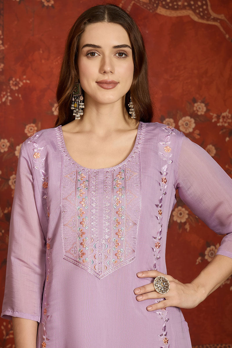 Lavender Color Readymade Chanderi Fabric Salwar Suit | Buy Online India
