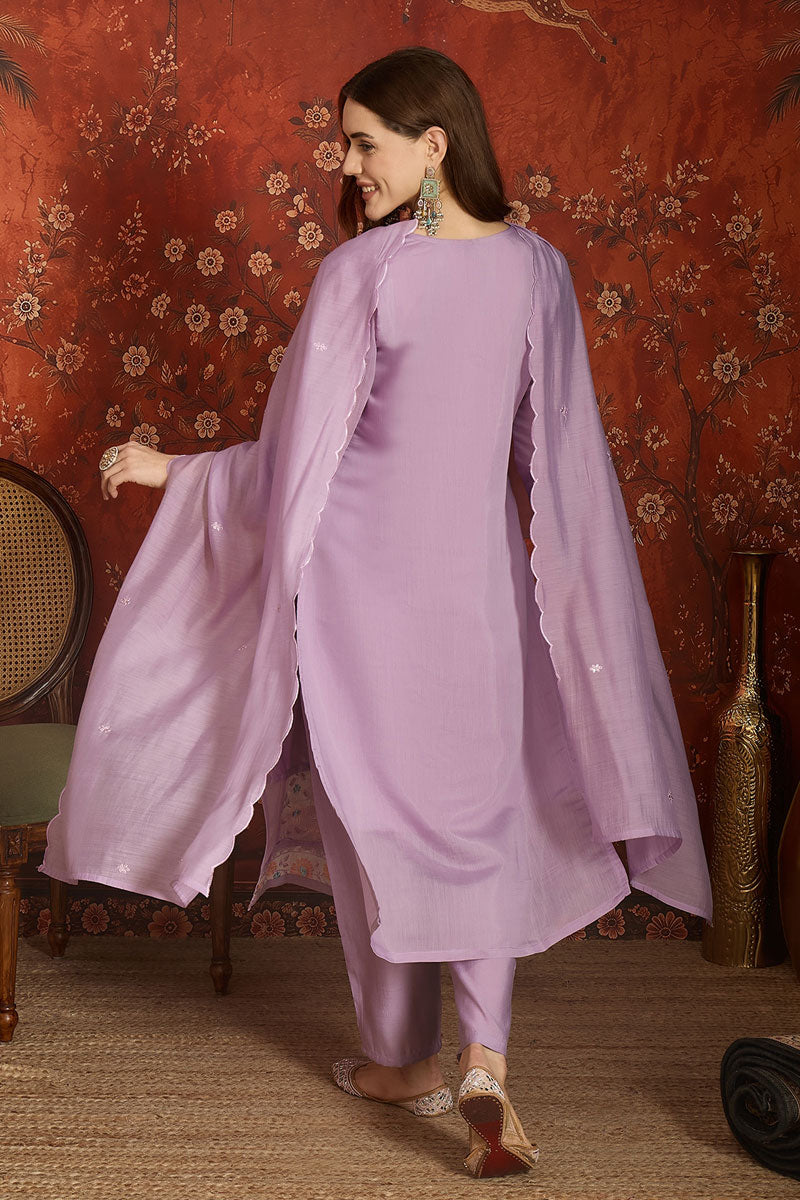 Lavender Color Readymade Chanderi Fabric Salwar Suit | Buy Online India