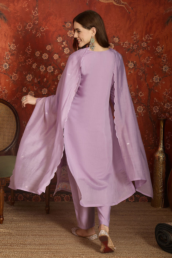 Lavender Color Readymade Chanderi Fabric Salwar Suit | Buy Online India