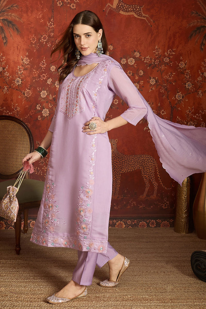 Lavender Color Readymade Chanderi Fabric Salwar Suit | Buy Online India