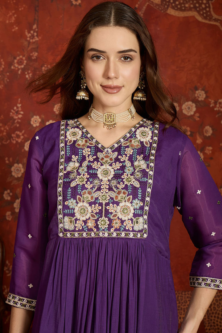 Purple Color Chanderi Fabric Readymade Salwar Suit | Buy Online India