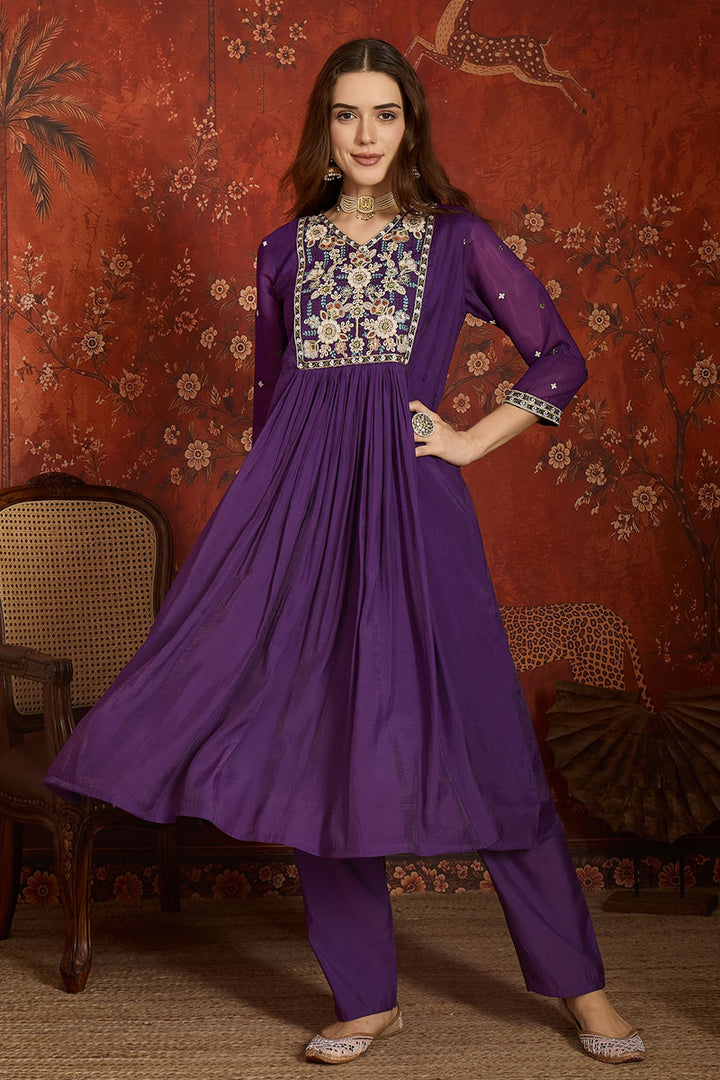 Purple Color Chanderi Fabric Readymade Salwar Suit | Buy Online India