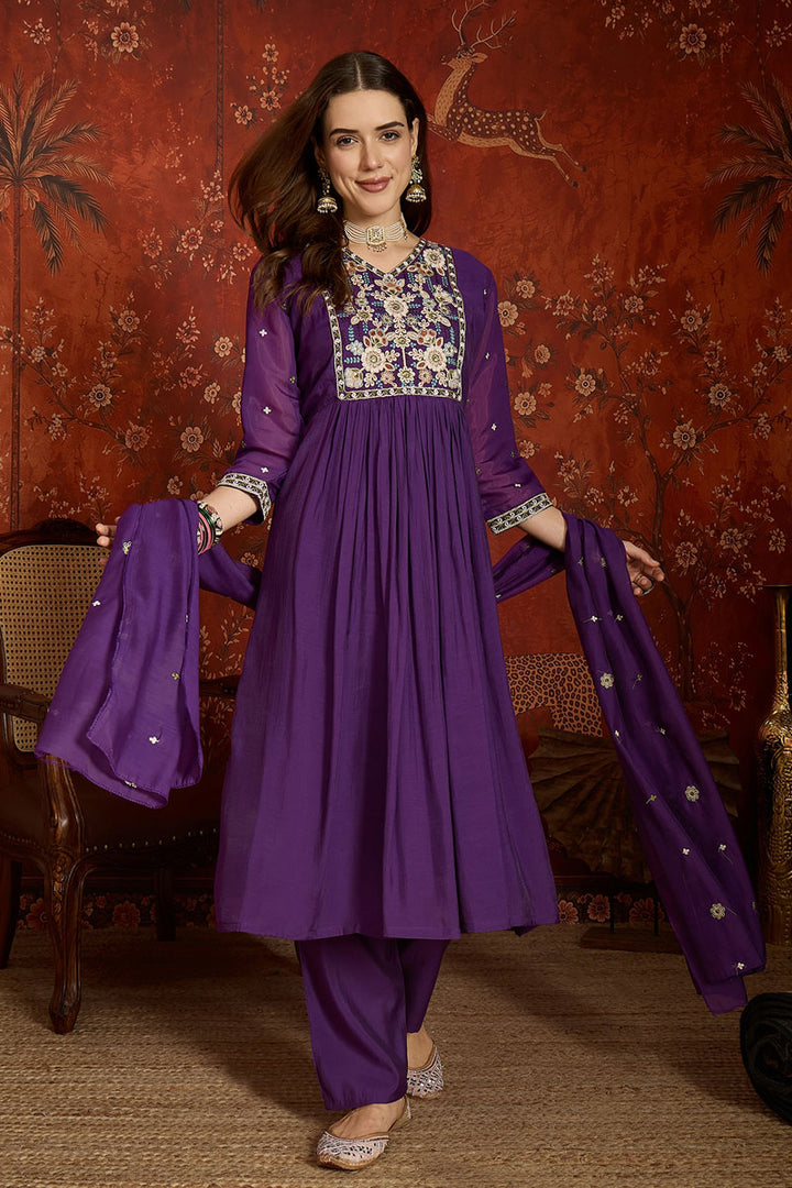 Purple Color Chanderi Fabric Readymade Salwar Suit | Buy Online India