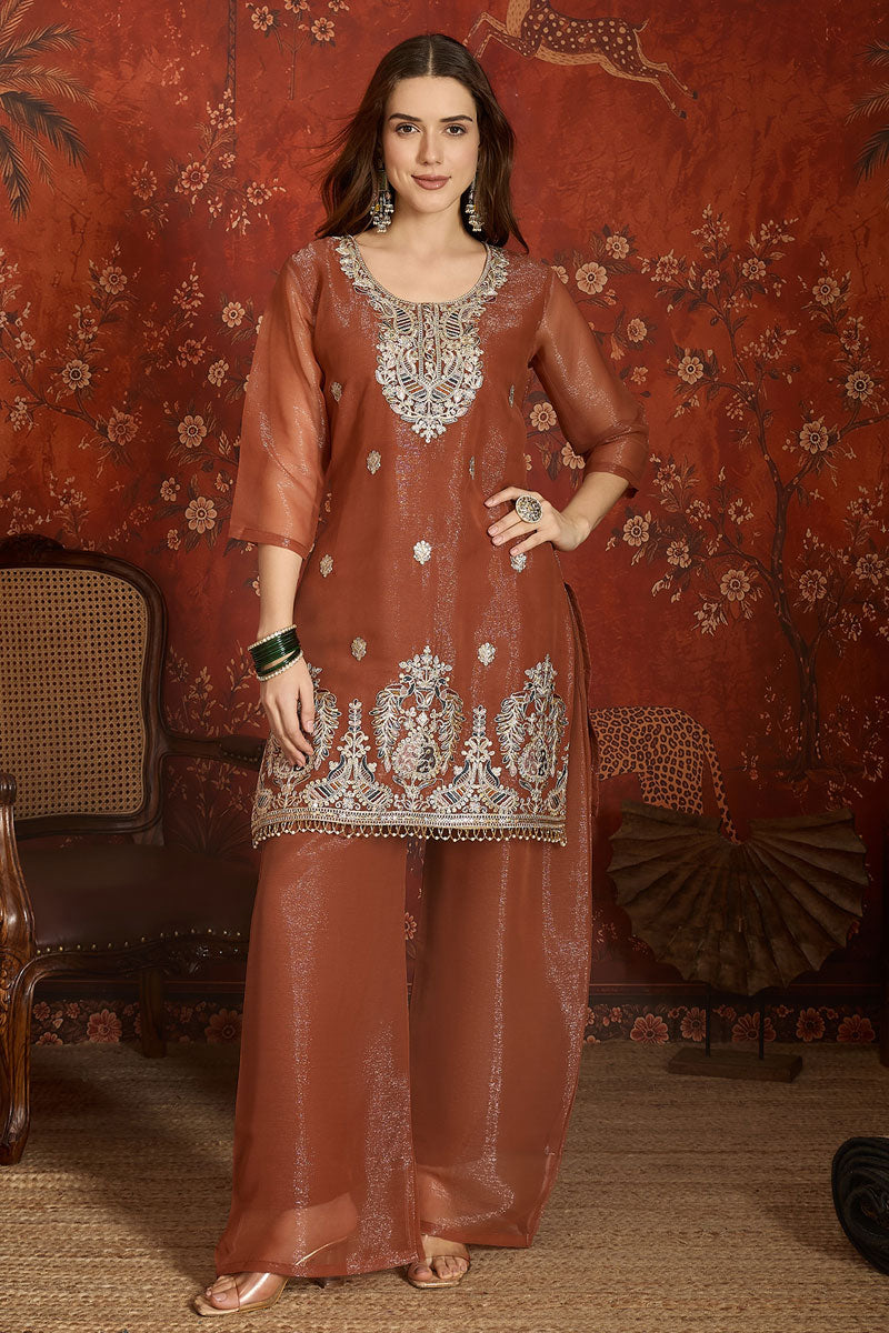 Brown Color Fancy Fabric Readymade Salwar Suit | Buy Online India