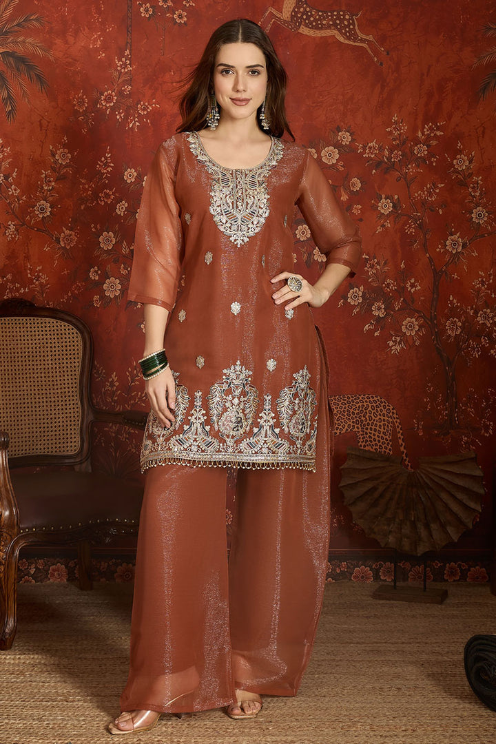 Brown Color Fancy Fabric Readymade Salwar Suit | Buy Online India