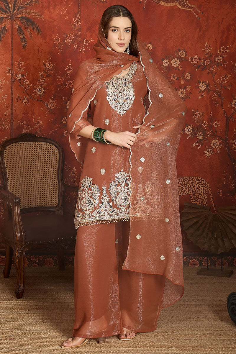 Brown Color Fancy Fabric Readymade Salwar Suit | Buy Online India
