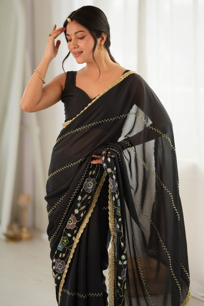 Black Georgette Embroidered Saree For Party | Buy Online India
