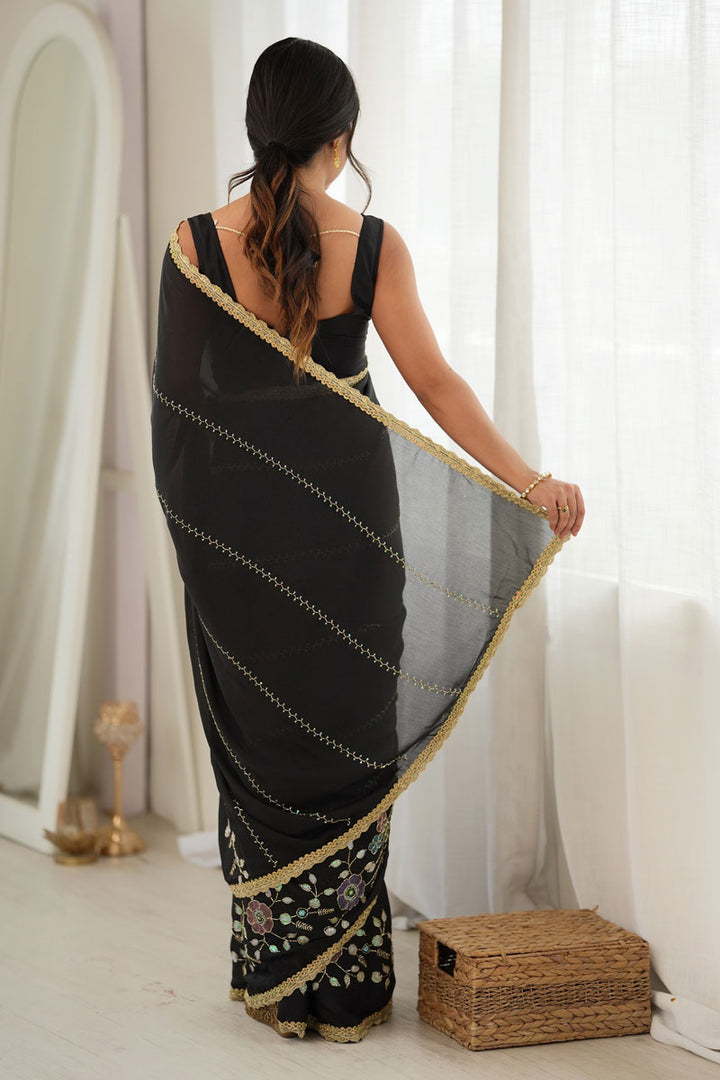 Black Georgette Embroidered Saree For Party | Buy Online India
