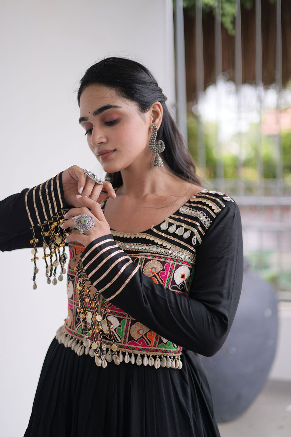 Black Stylish Look Navratri Special Rayon Gown
