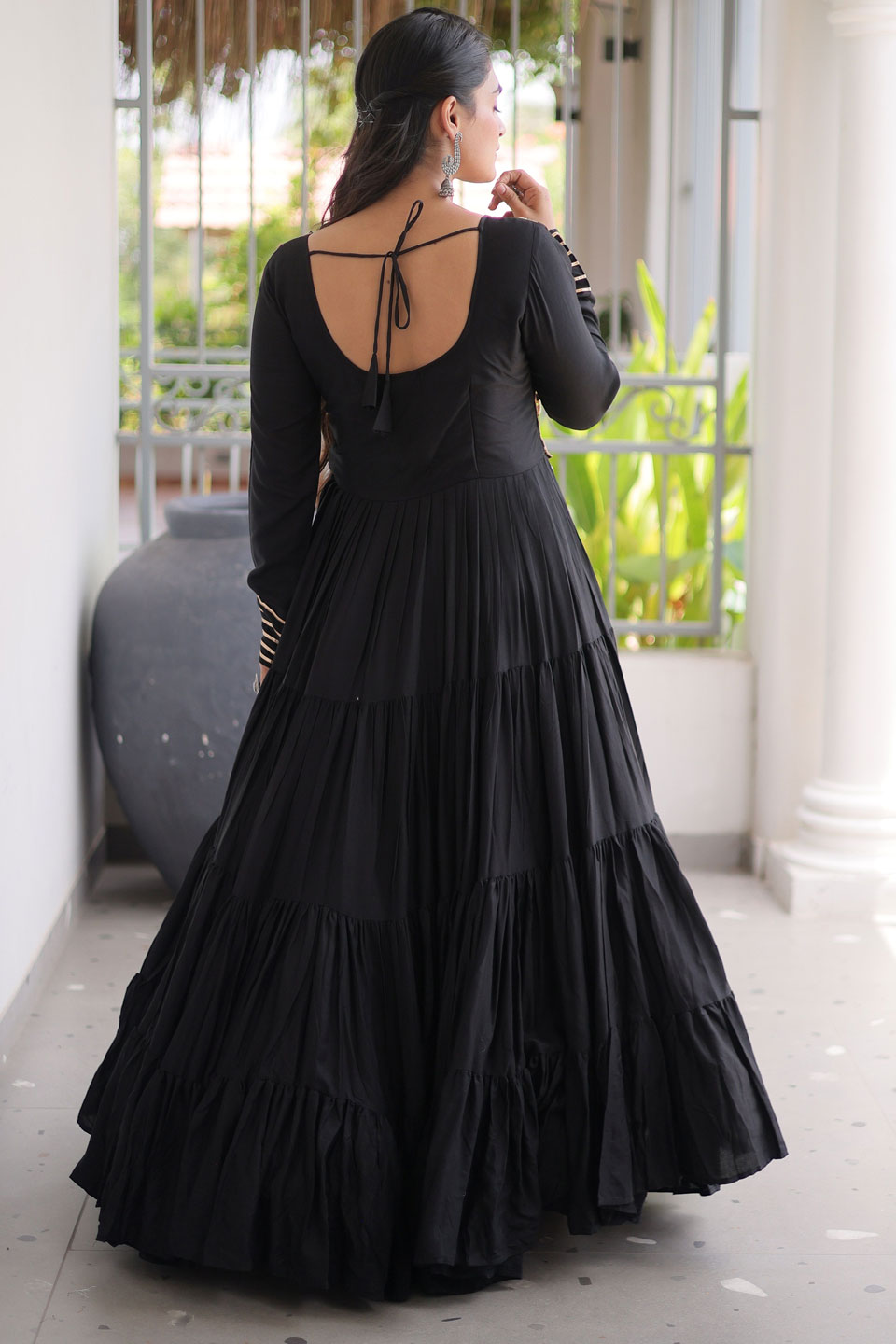 Black Stylish Look Navratri Special Rayon Gown